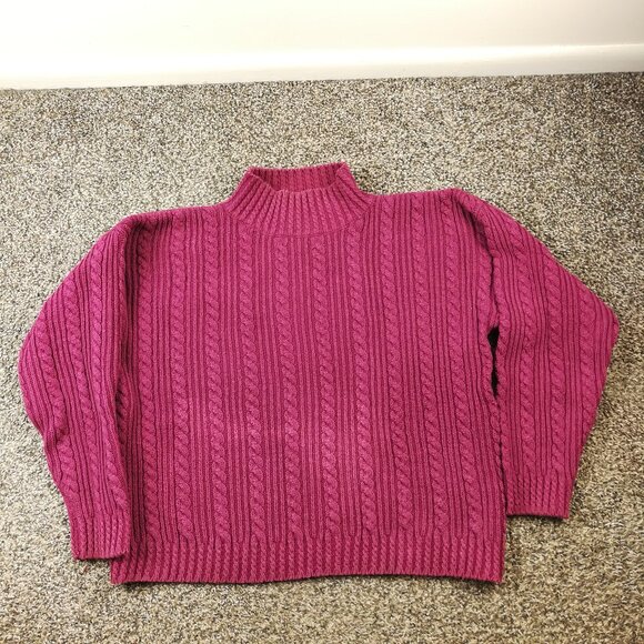 Vintage Gap Sweater Ramie Cotton Cable Knit Fisherman Dark Pink Womens Small - Picture 1 of 8